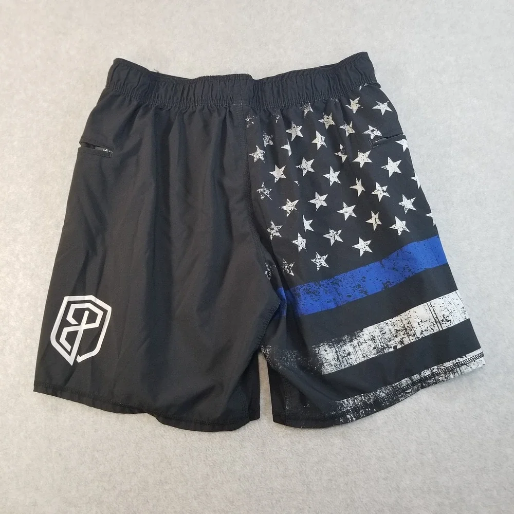 Born Primitive Shorts Mens 37 38 Black Blue Line American Flag USA Gym Board